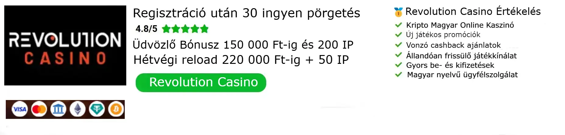 Revolution Casino üdvözlő bónusz